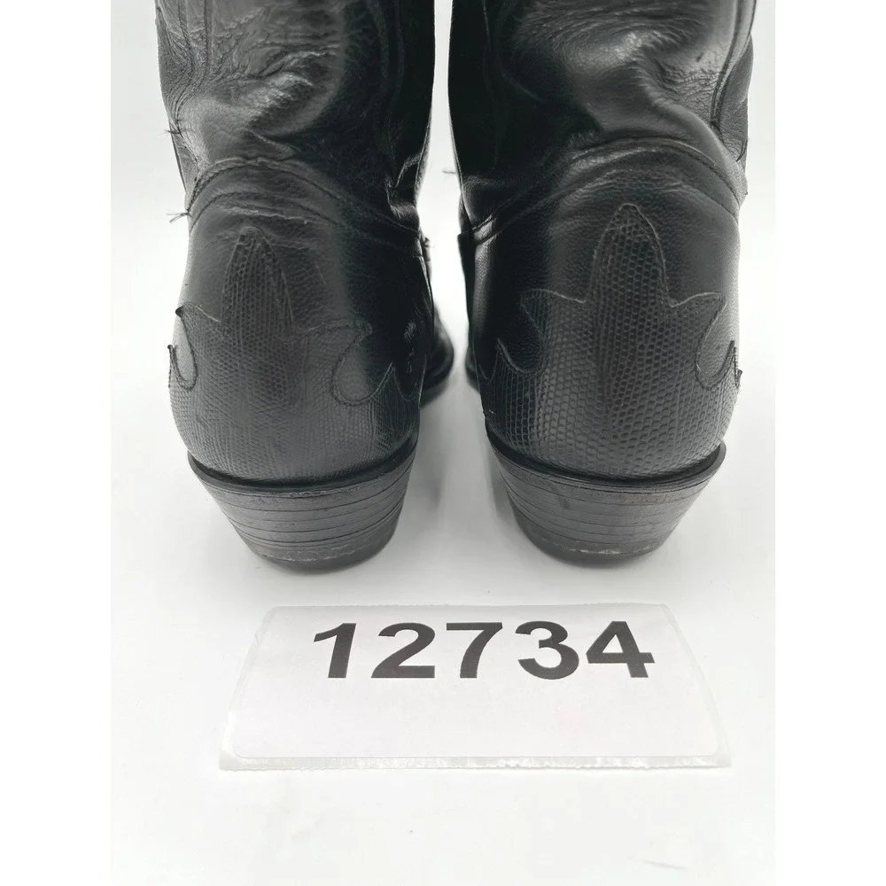 Tony Lama Exotic Nacogdoches Men 8 Black Leather Block Heel Cowboy Western Boots